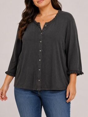 Lands' End Black Button-Up Top